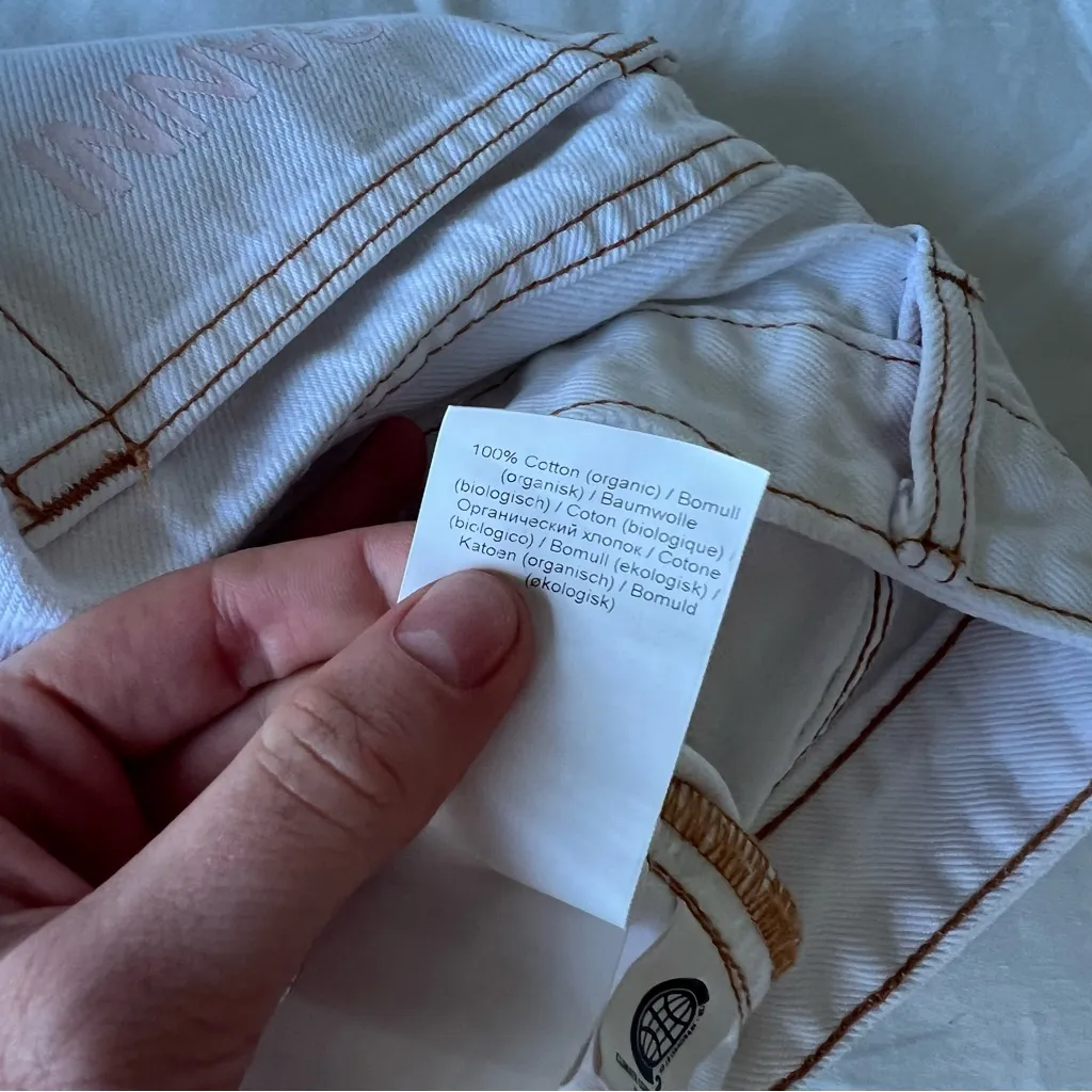 Ganni White Denim Jeans with Brown Contrast Stitching - Image 4