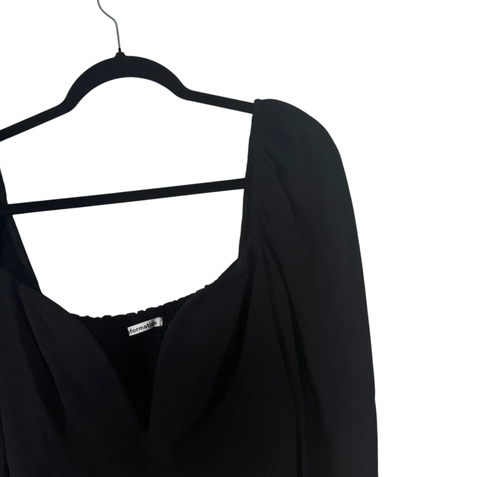 Reformation Reign Top Black Smocked Long Sleeve Sweetheart Neck Womens 4 - Image 3