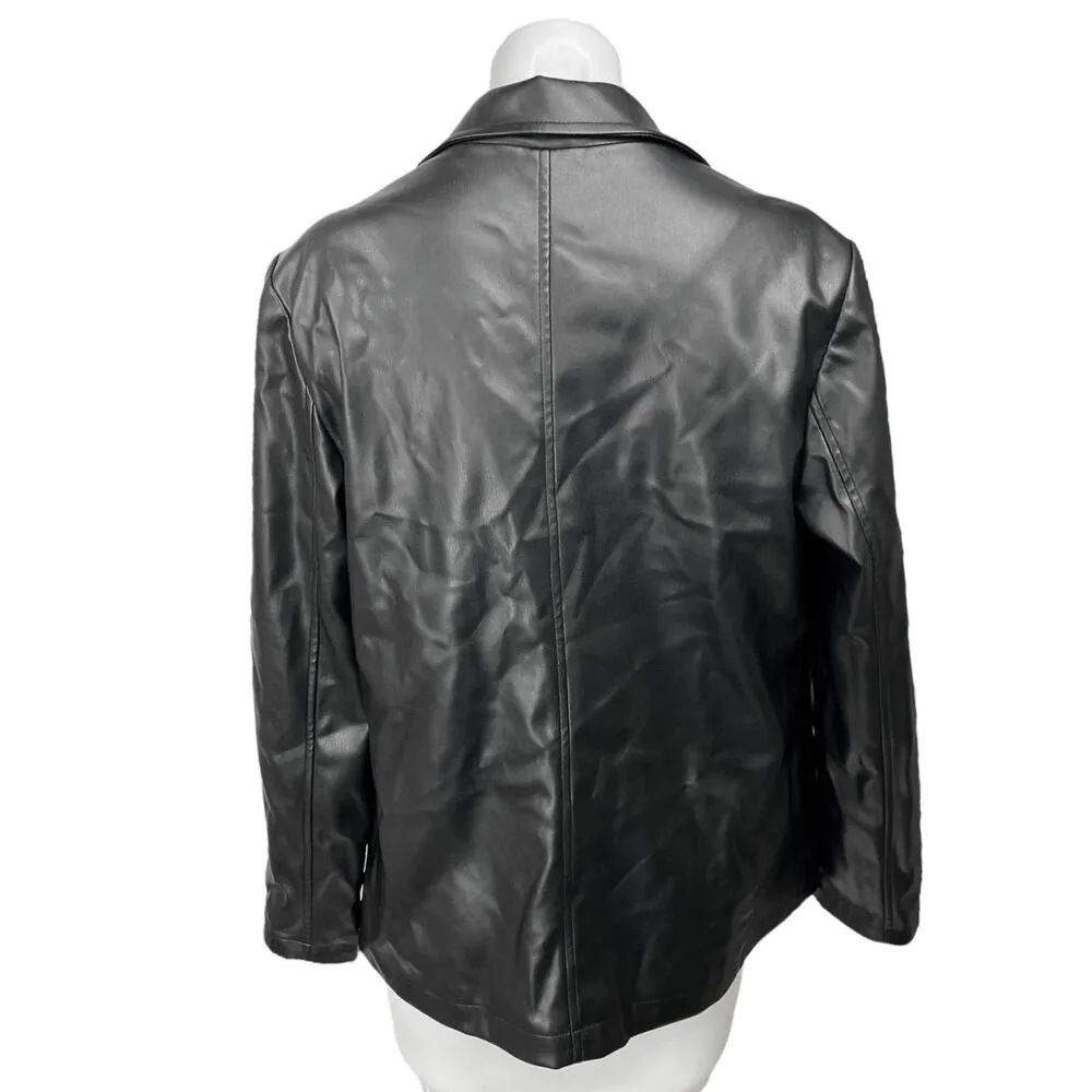 NEW Nanette Lepore Black Faux Vegan Leather Notch Collar Blazer Coat Jacket 10 - Image 2