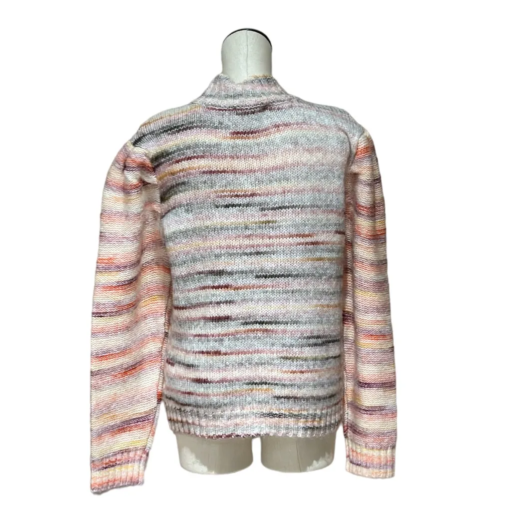 NWT H HALSTON Puff Sleeve Striped Spacedye Pink Dogwood combo Sweater Wool - Image 3