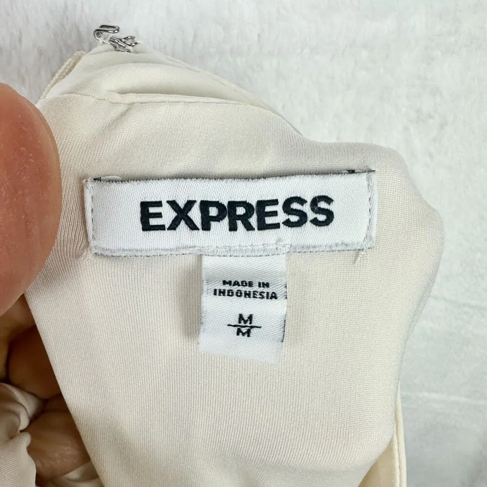 Gathered Mock Neck Long Sleeve Top Size Medium Statement Shoulder Cream - Image 5