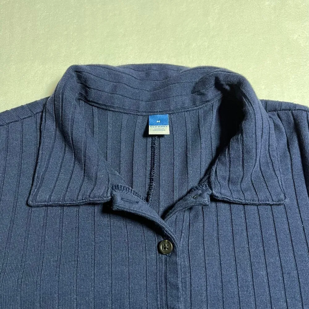 Old Navy Ribbed Quarter Button Up Shirt Dress Size Medium Effortless Knee Length - Image 5