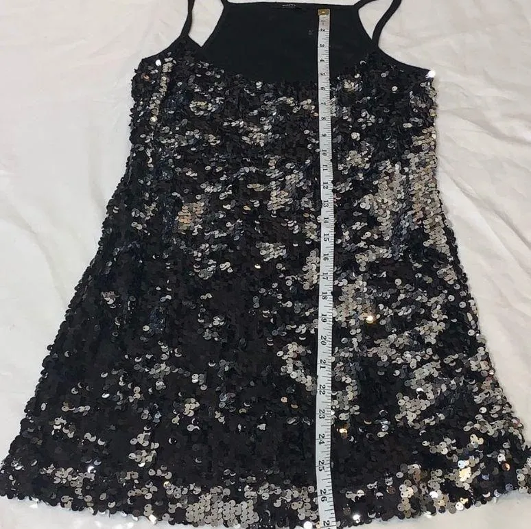 ENTI Flip Sequin Black & Silver Cami Sexy Stretch Cocktail Dress Small - Image 6