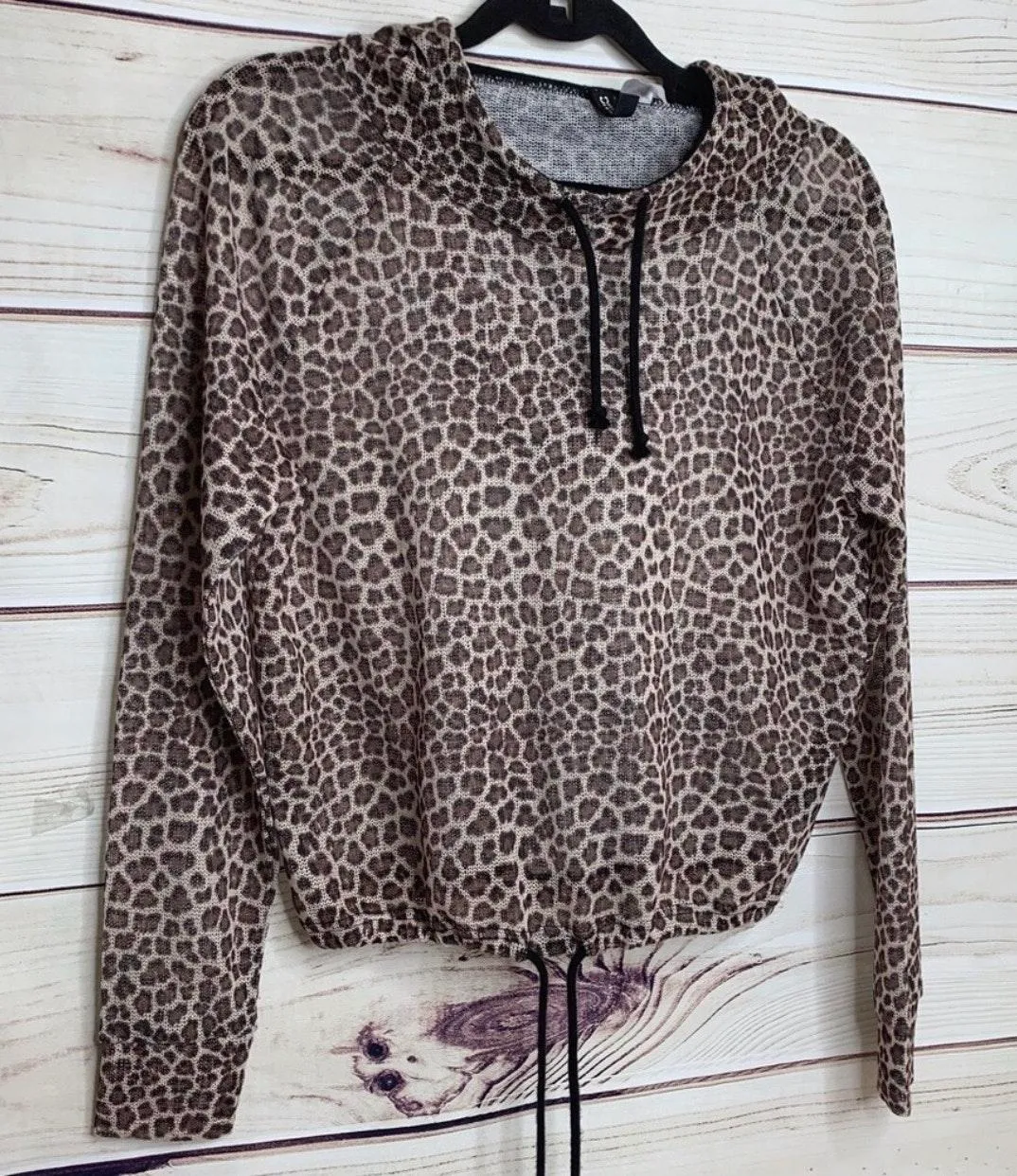 H&M Sheer Leopard Print Cropped Hoodie - Image 2