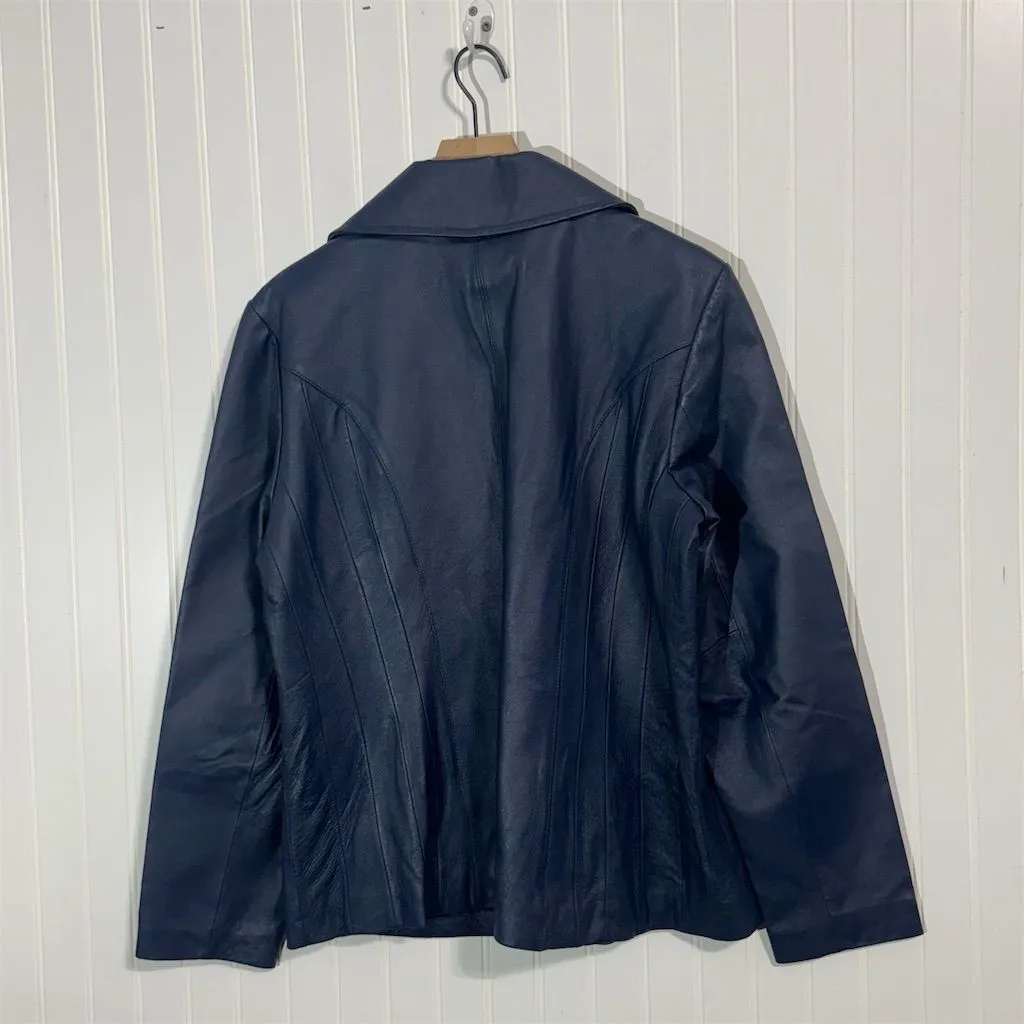 East 5th Genuine Leather Jacket Women’s L Navy Blue Zip Front Nappa Pigskin Moto - Image 3