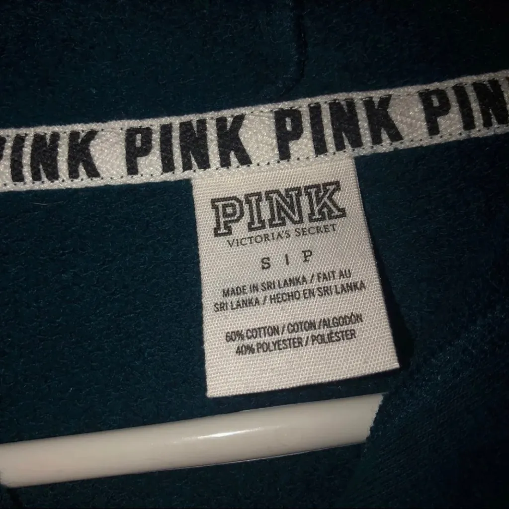 Pink Victoria's Secret Teal Woman's Zip Up Hooded Jacket Size Small - Image 3
