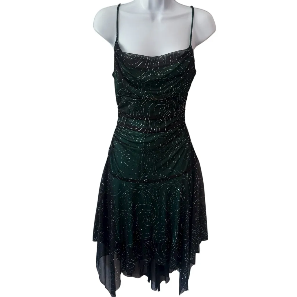 Y2K City Triangles Black Green Sparkle Whimsical Fairygoth Tinkerbell Dress XS - Image 2