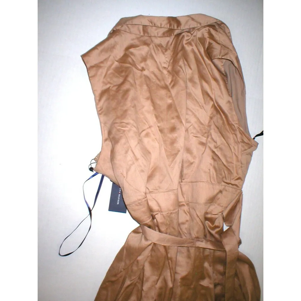 New NWT Womens 14 Tommy Hilfiger Wrap Dress Tan Beige Cotton Belt Chino Office - Image 5