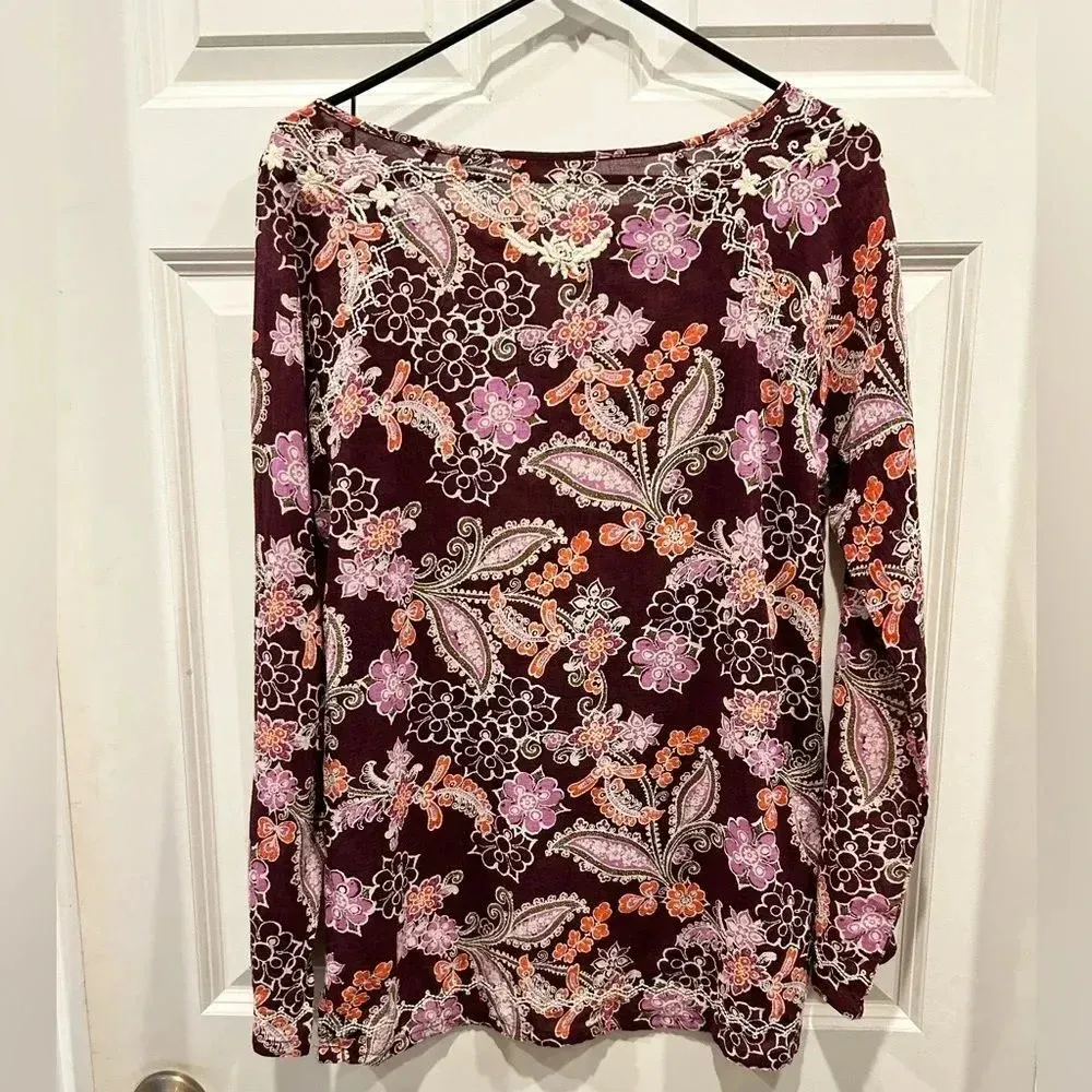 Eddie Bauer Tie Front Cotton‎ Embroidered Top Women’s size Medium - Image 9