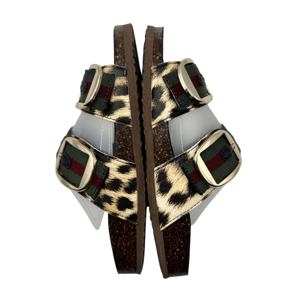 Madden Girl Womens Size 6/7 Strap Buckle Slides Leopard Print Green Red Strap - Image 7