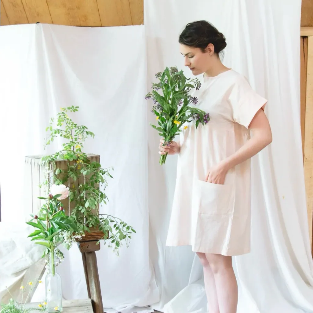 Line + Tow Midsummer Dress Short Sleeve Cotton Pink Large Lagenlook Boho Chic - Image 2