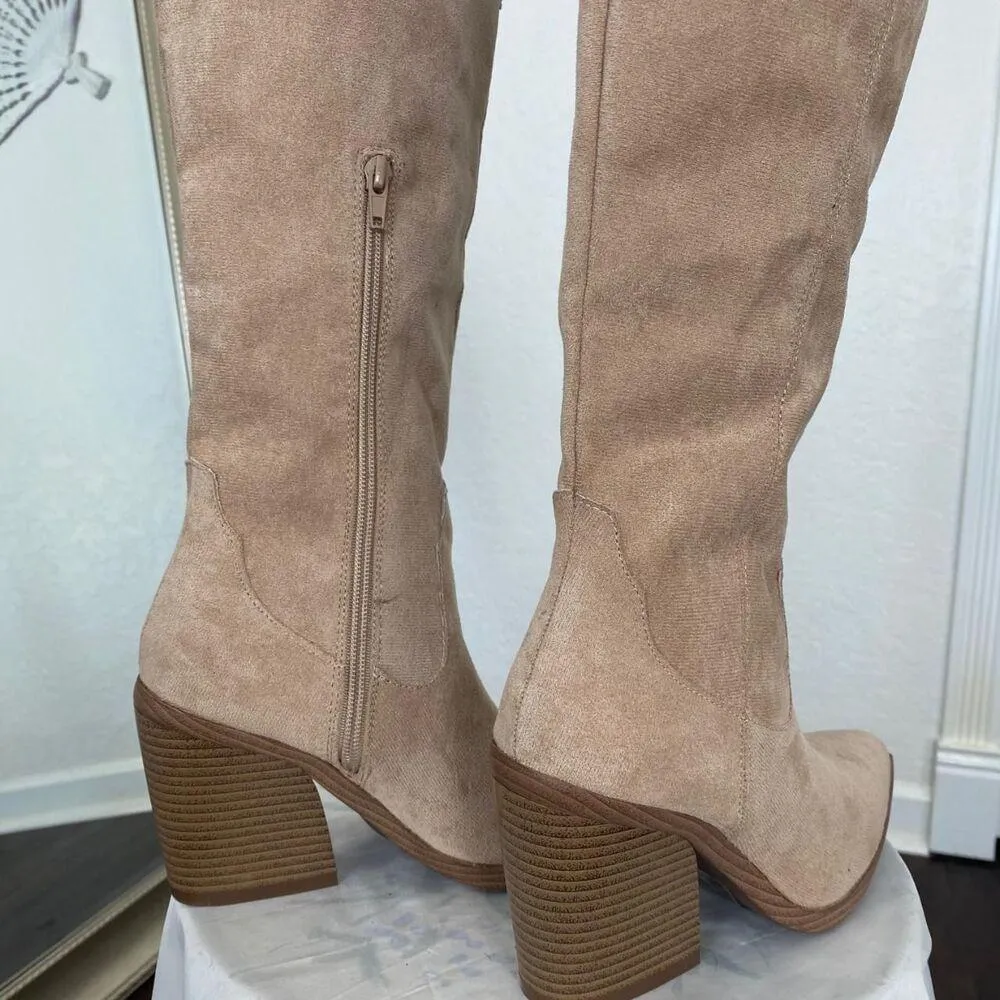 NWOB Faux Suede Cream Tan Boho Cowgirl Western Boots US 6 - Image 3