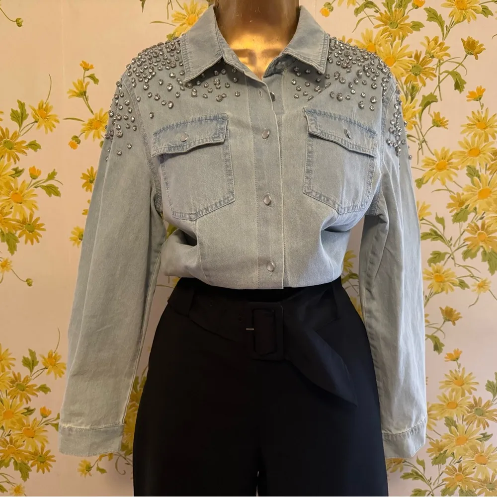 Embellished Denim Blouse Size M - Image 2