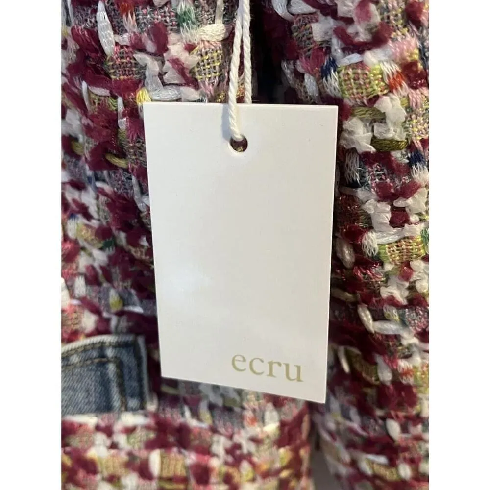 Ecru  Tweed With Denim Jacket Beetroot Womens Small Knit Button Up Structured NEW - Image 10