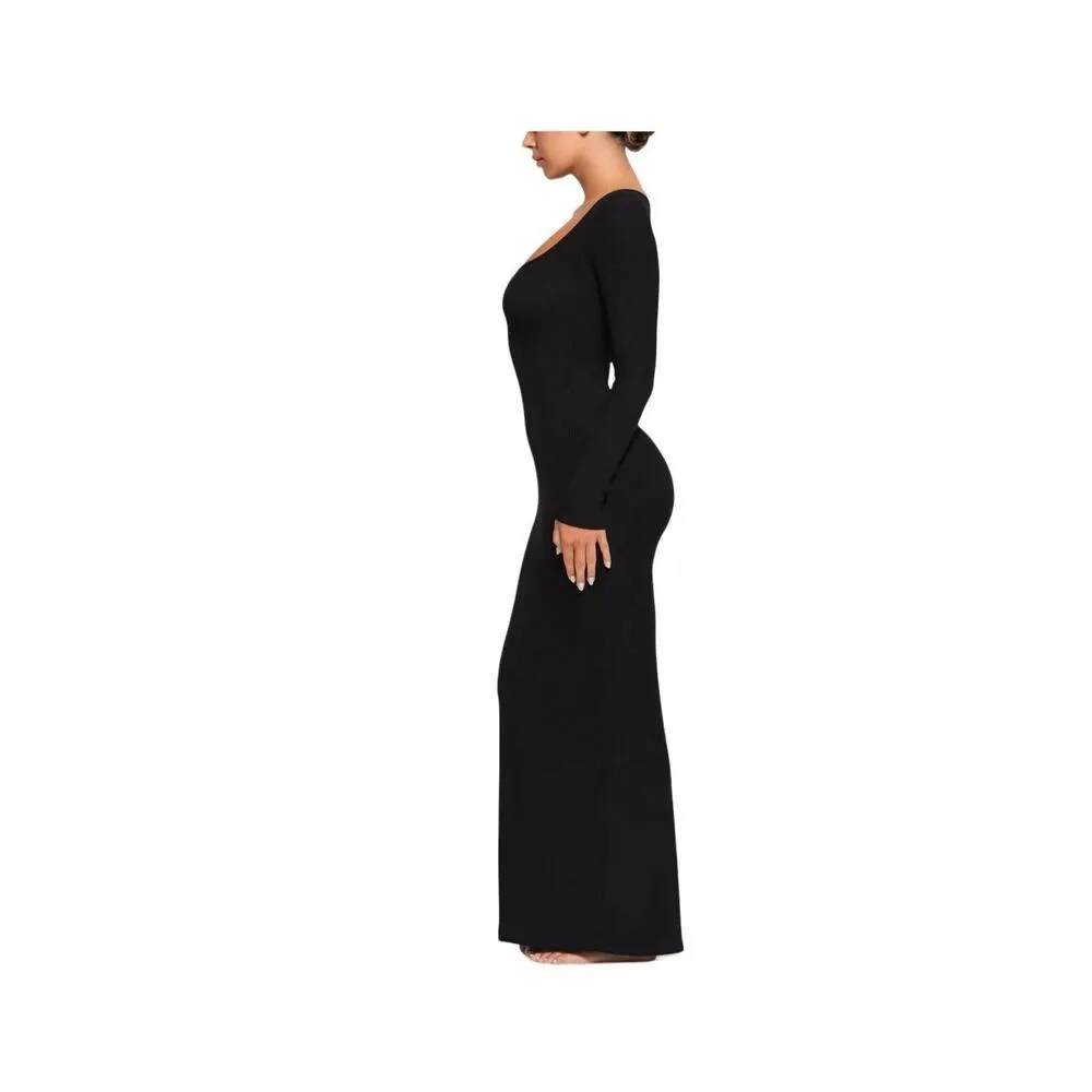 Skims Women's Solid Soft Lounge Long Sleeve Dress Onyx Size Small NWT - Image 3