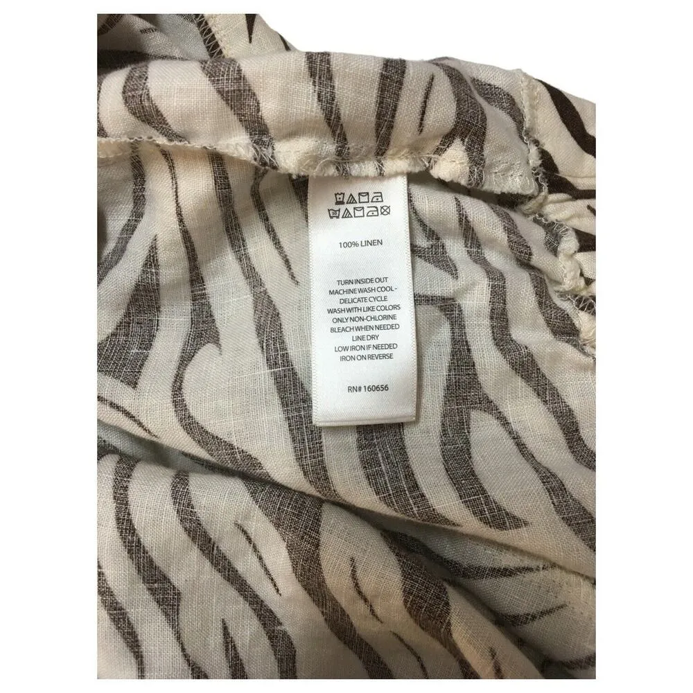 Tahari Pants Womens S Linen Cropped Wide Leg Geometric Beachy Cream Brown - Image 2