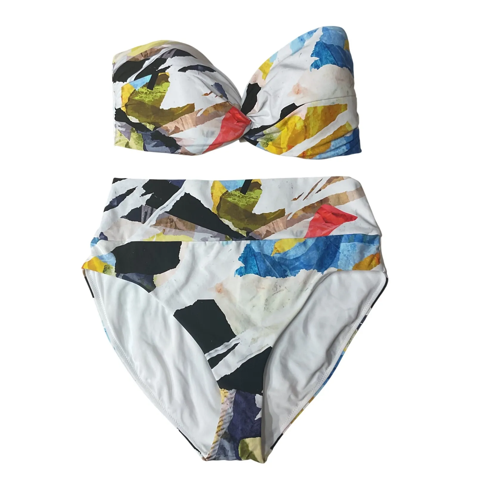 CALIA Women's Twisted Bandeau Bikini Top & Wide Banded HR Bottoms Set Size M NWT Blue Size M - Image 4