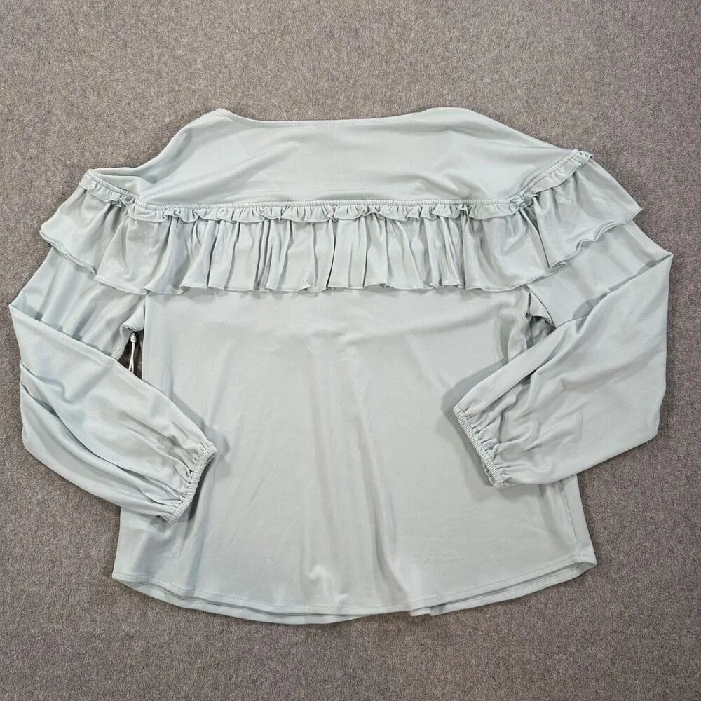 Kaari Blue Ruffle V-Neck Blouse Women's Large 3/4 Sleeve New - Image 8