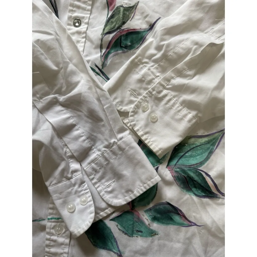 Creative Artwear Women Sz 2X Floral Beaded Artsy Art 80s 90's Button Down Signed White - Image 7