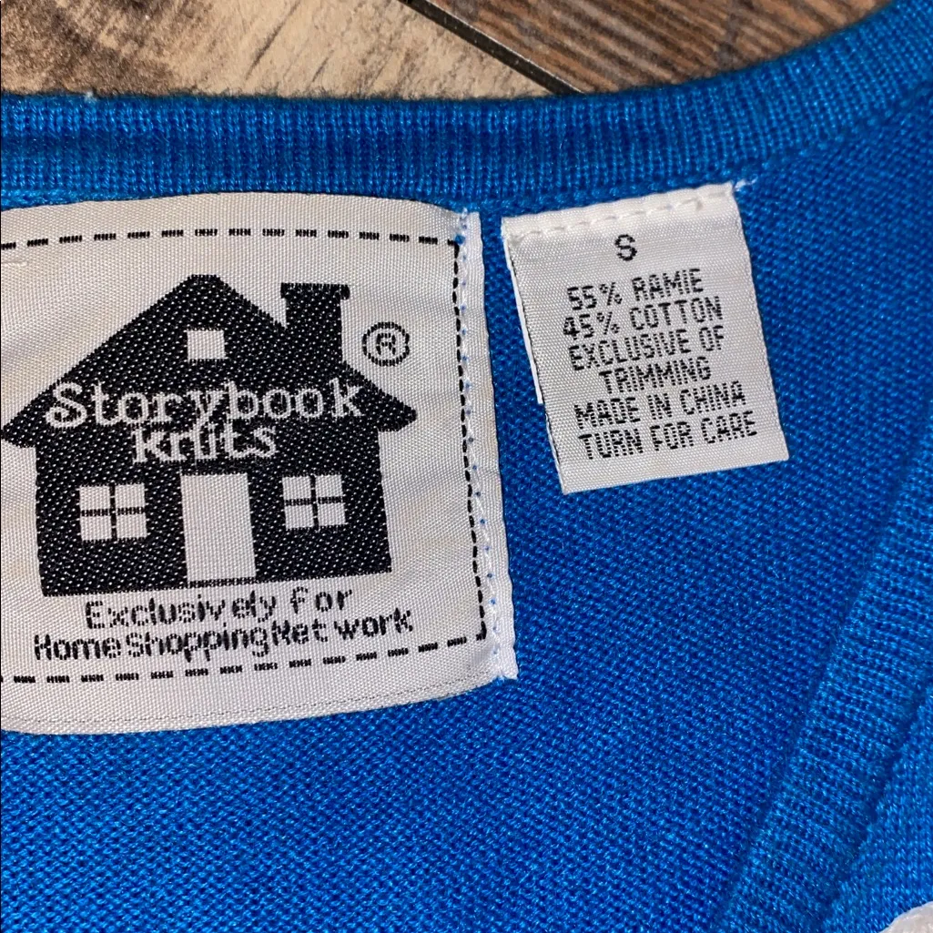 Vintage Storybook Knits with embroidered details 2pc cardigan and Top Blue - Image 4