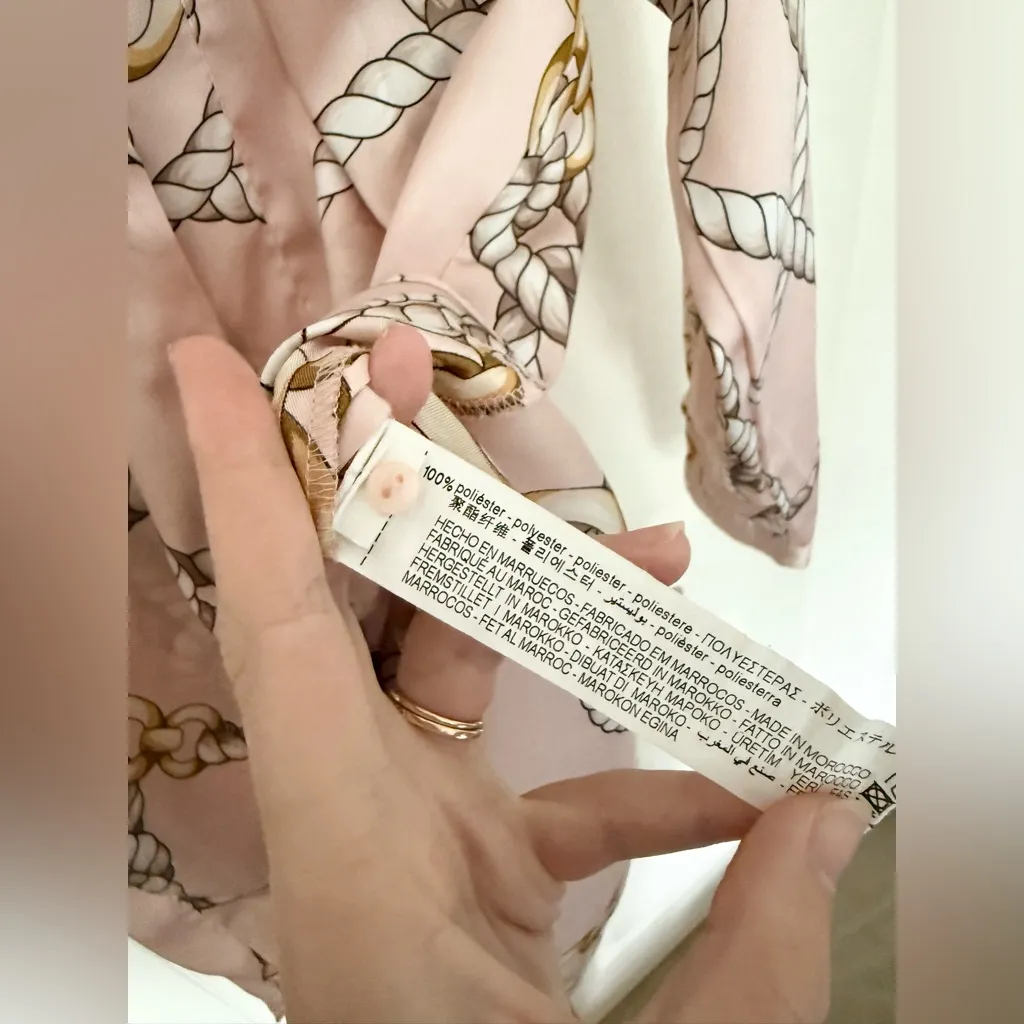 ZARA Knot Rope Oversized Button Down Blouse Blush Pink Collared Size XS - Image 7