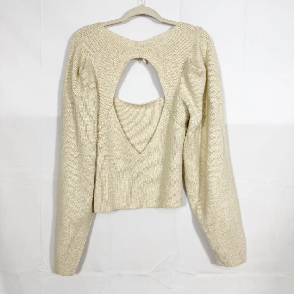 Free People Saffron Top Open Back Cozy Knit Pullover Sweater Oatmeal Beige - Image 5