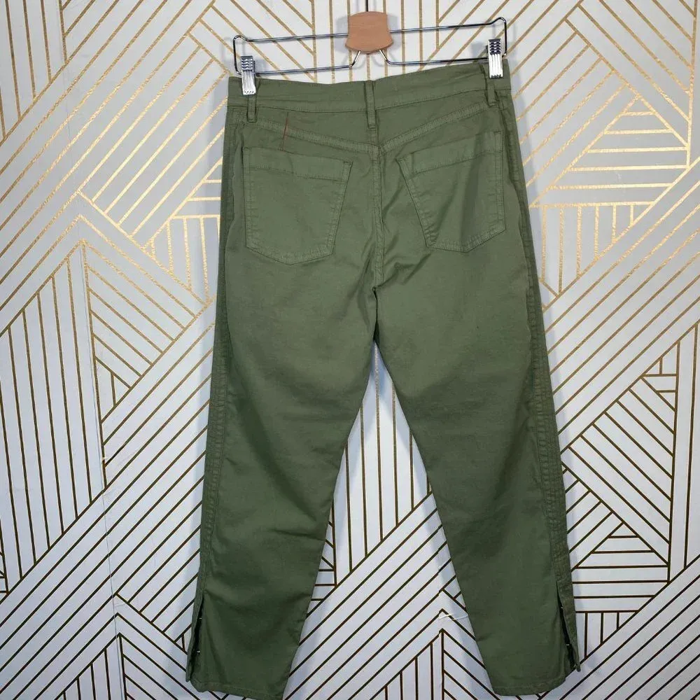 3x1 Simone Trouser Pants Cropped Side Slits Utility Chino Mid Rise Green 26 - Image 9