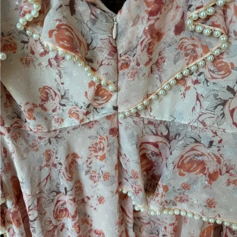 La Maison Talulah midi gown pearls Dress black tie wedding gala floral beaded Pink Size 4 - Image 8