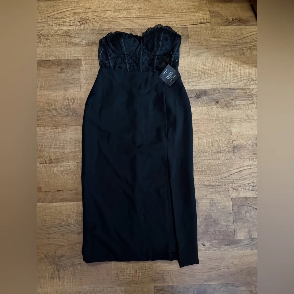Lulus Exquisitely Sultry Black Lace Strapless Bustier Midi Dress - Image 5