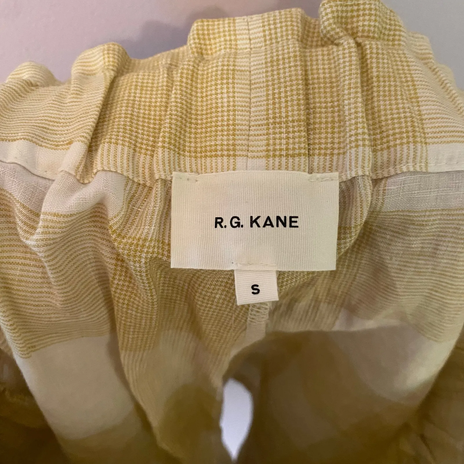 R.G. Kane White Tan Plaid 100% Linen Shorts Oxford Paperbag Women's size Small - Image 2