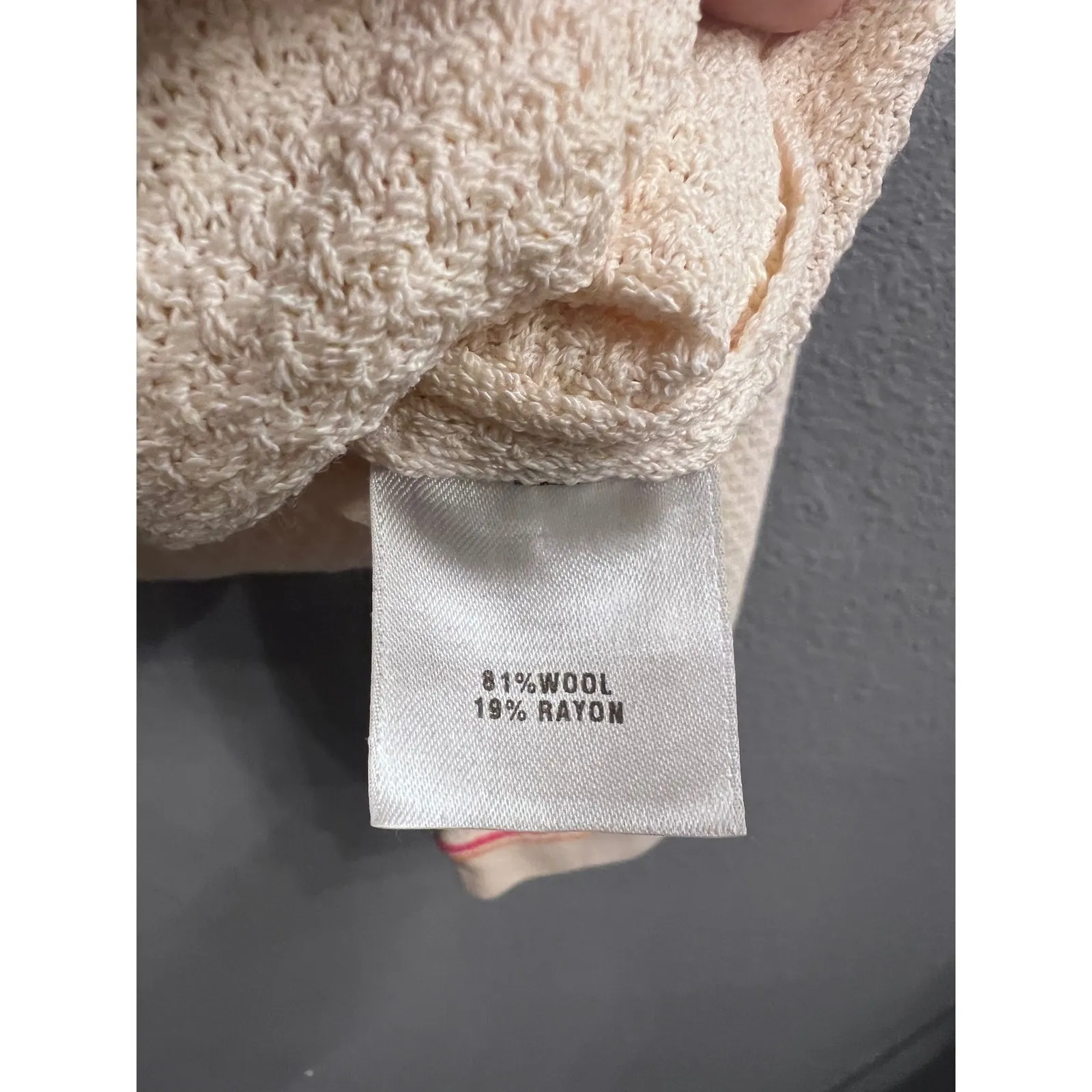 St John Sport Wool Blend Cream Pink Trim Knit Zip Up Jacket Cardigan Small‎ VTG Tan - Image 13