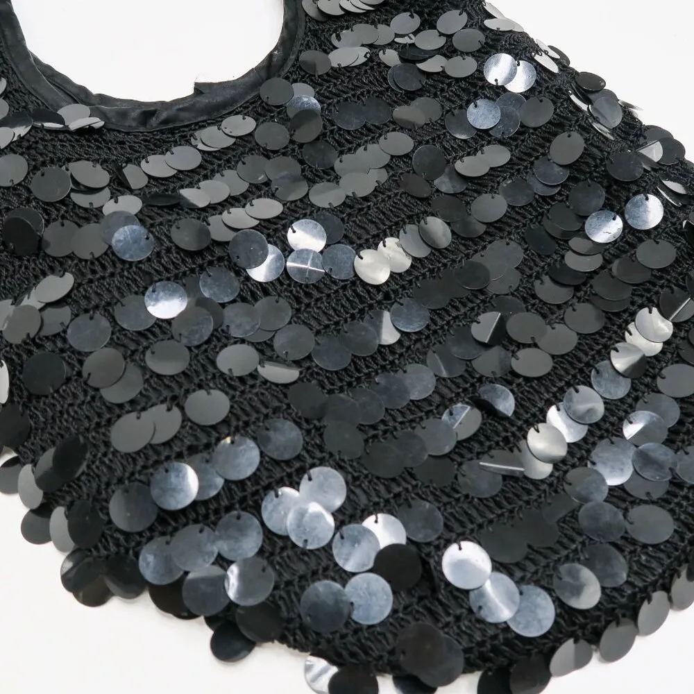 Vintage Y2K Black Sparkly Sequin Hobo Bag Purse - Image 3