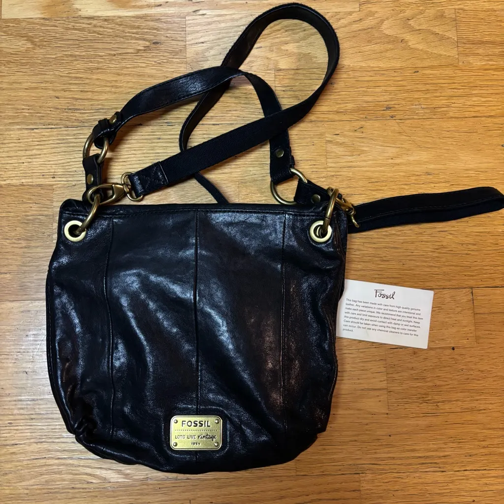 NEW Fossil Black Leather Minimalist Preppy Coastal Crossbody Shoulder Bag L - Image 3