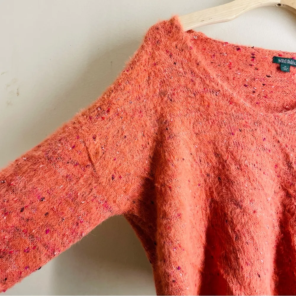 Faux Mohair Confetti Knit Cropped Fuzzy Sweater Coral size M - Image 5