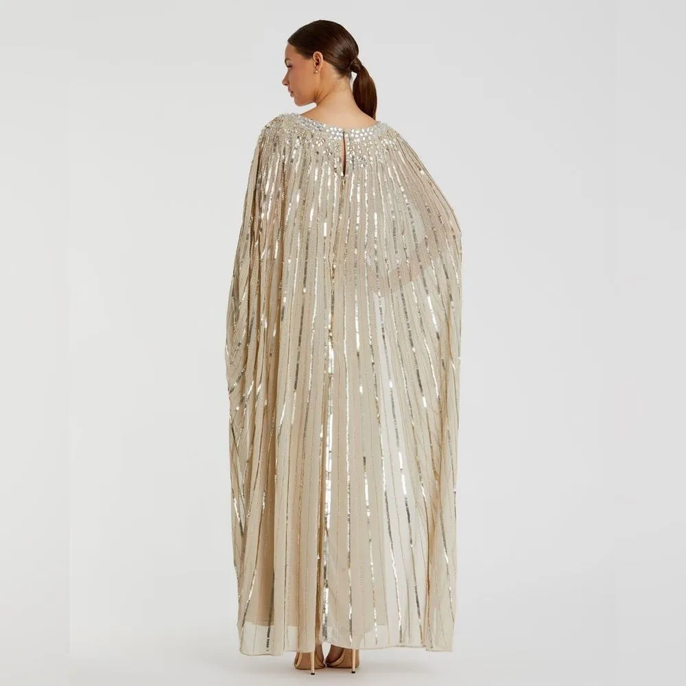 NWT Mac Duggal 93869 Gold Embellished Beaded Column Cape Gown 14 - Image 8