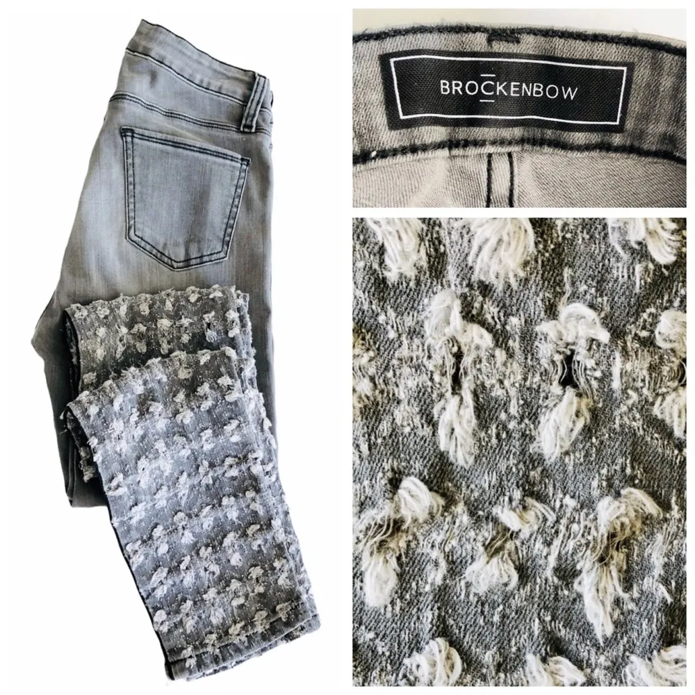 Brockenbow Distress Embroidered Al Jarretelle Grey Emma Skinny Jeans, sz. 25 - Image 9