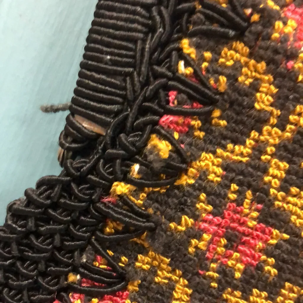 Vintage Miriam Lefcourt hand crafted Knitted Purse Rare tapestry purse 10” x 8” Black - Image 7