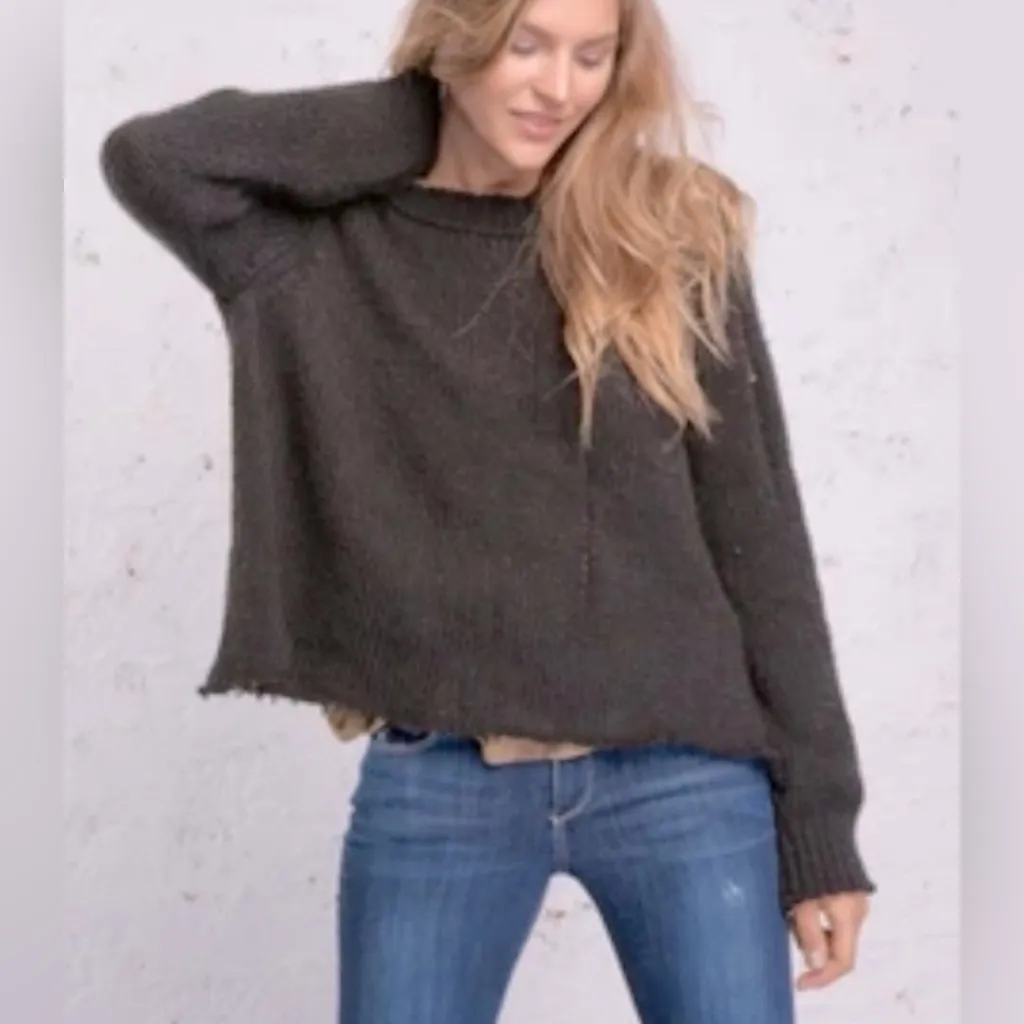Wooden Ships Women Fall Winter Gray Cozy Knit‎ Distressed Sweater Size M/L - Image 2