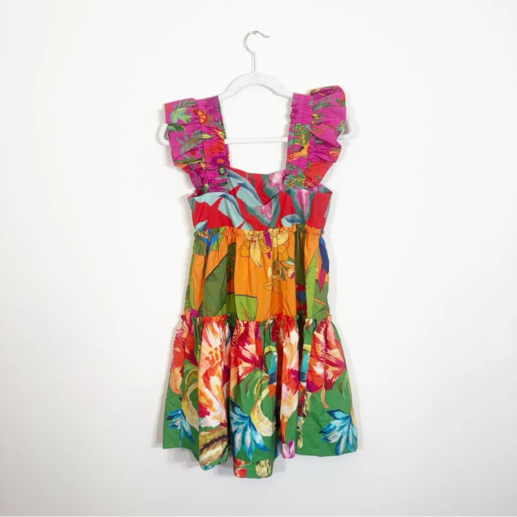 NWT Farm Rio Foliage Mix Mini Dress Small Tropical Floral Tiered Flowy - Image 3