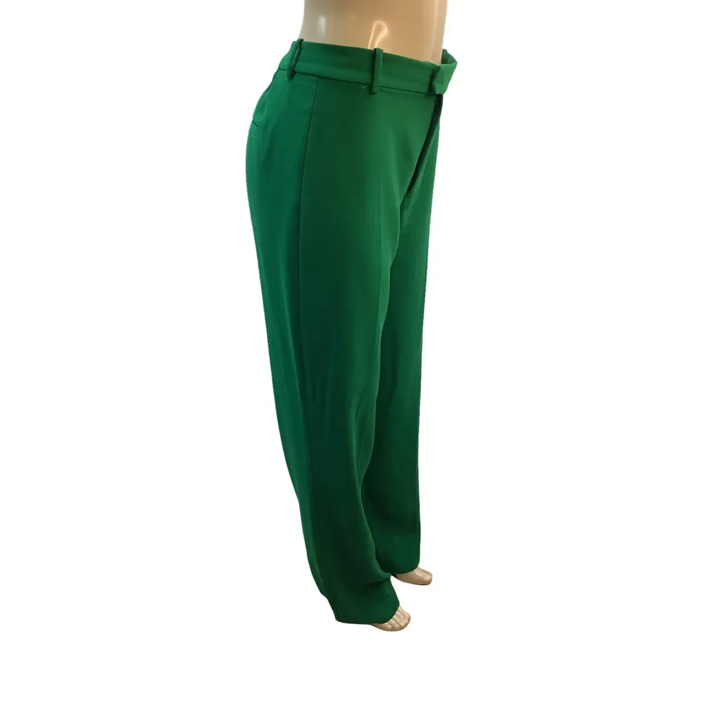 Zara Size Medium Emerald Green Flat Front Flowing Wide Leg Pants. Preloved. - Image 2
