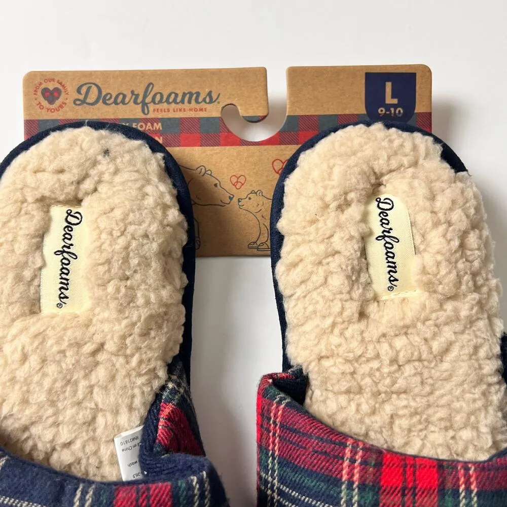 Dearfoams Women's Holiday Plaid MAMA BEAR Faux Fur Slip On Slippers Sz 9-10 - Image 3