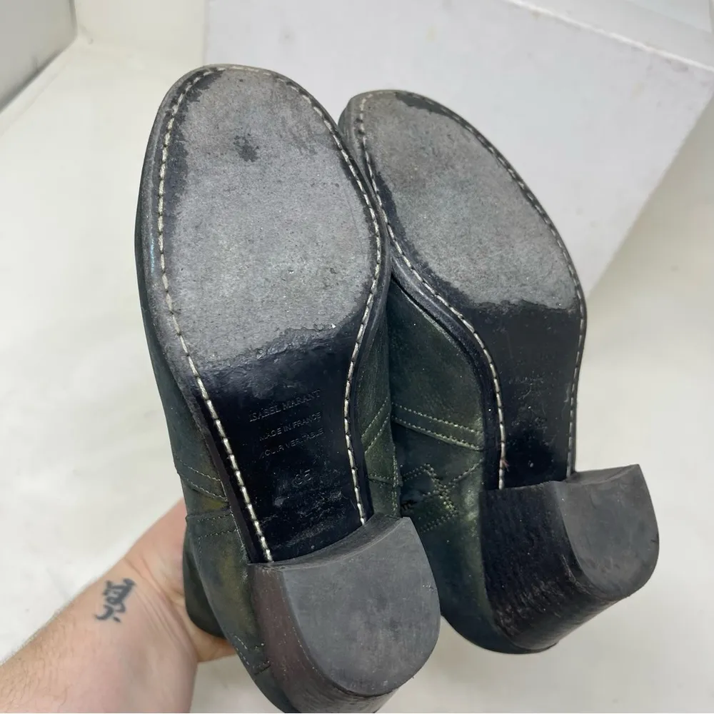 $690 Isabel Marant Green Metallic Dicker Western Ankle Booties Boots Size 35 - Image 3