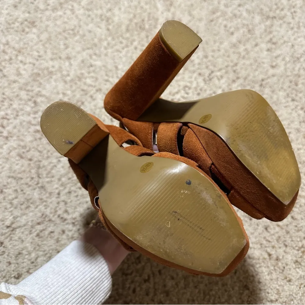 Dark Orange Suede Jessica Simpson Harlow Heels - Image 4