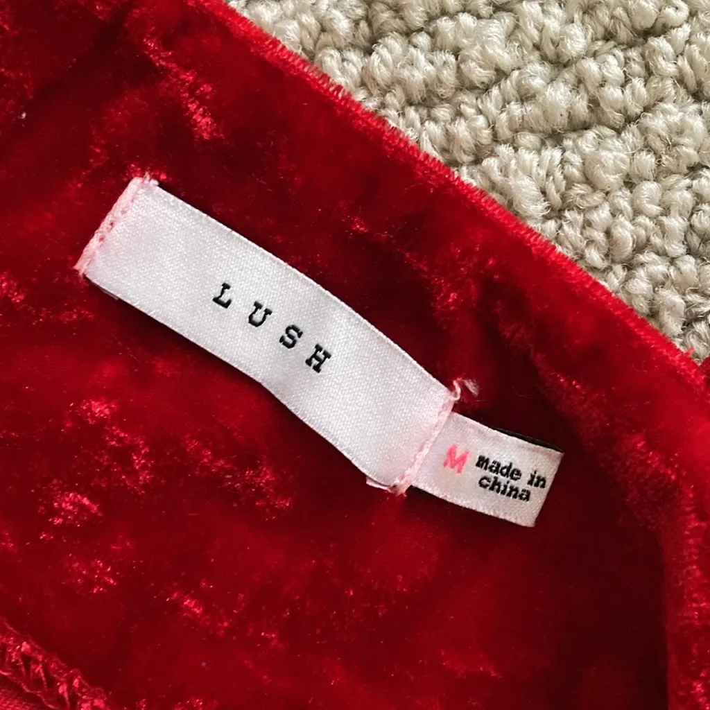 Lush Crushed Velvet Bright Red Christmas Holiday Dress Bodycon Medium Mini EUC - Image 9
