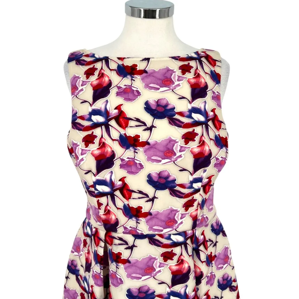 Rickie Freeman Teri Jon Floral Midi Dress Sleeveless Multicolor Size 14 White - Image 2