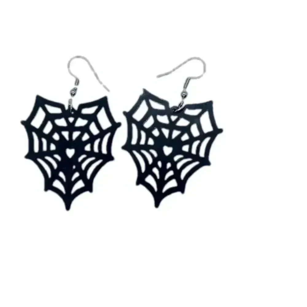 New black spiderweb heart earrings Halloween plastic dangle earrings - Image 3