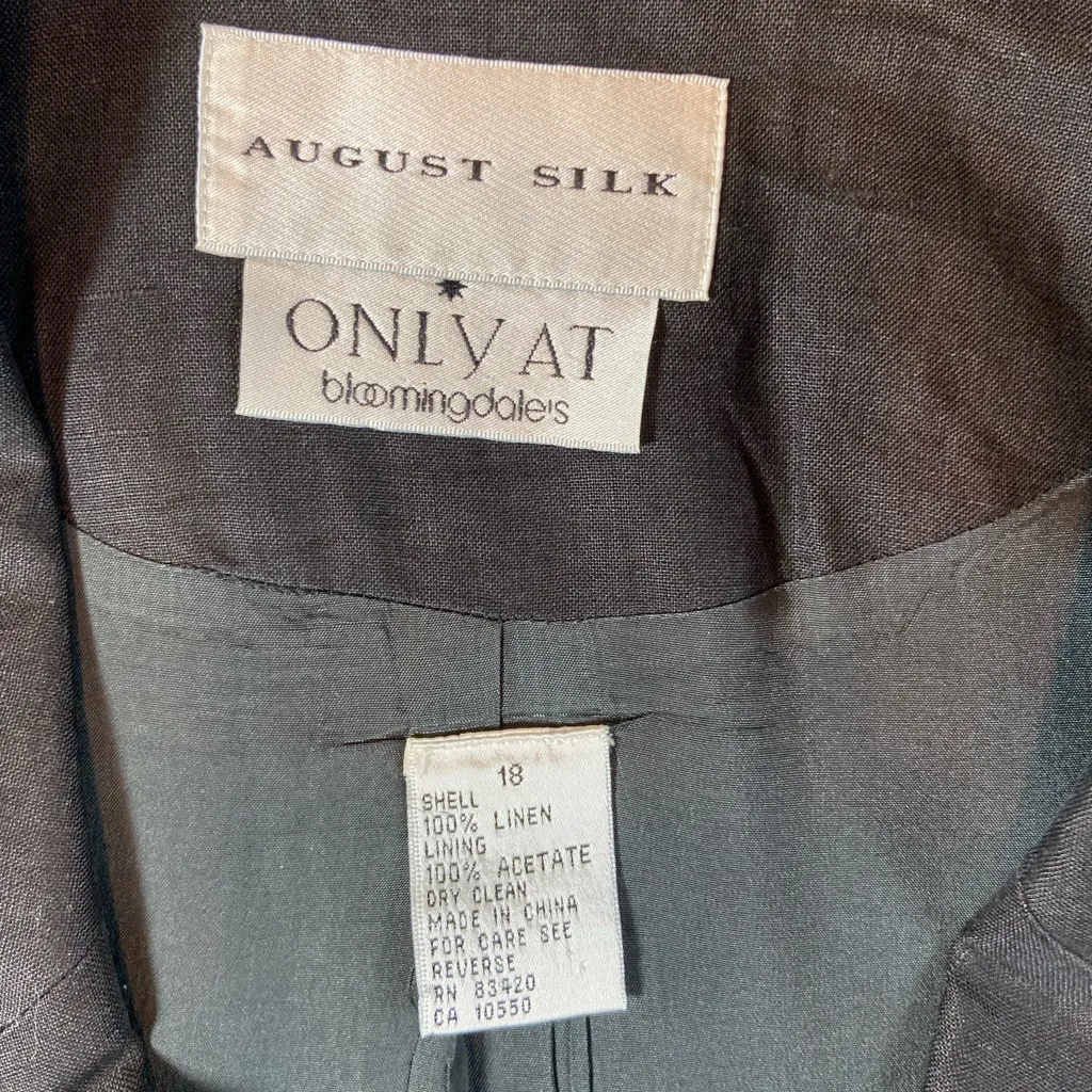 August Silk Bloomingdales Linen Blazer Black Lined size 18‎ - Image 3