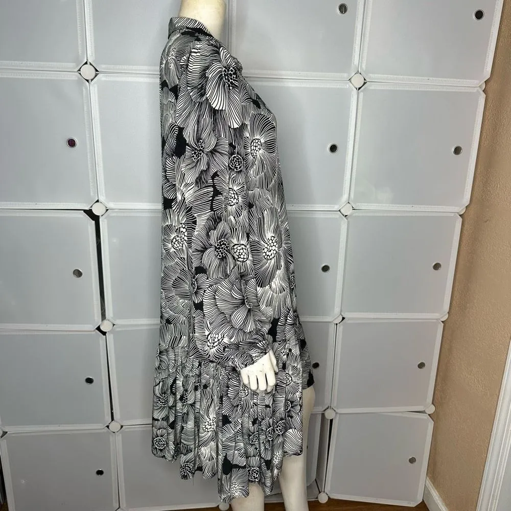 EXPRESS Floral Ruffle Hem Oversized Shirt Dress Size Medium - Image 9