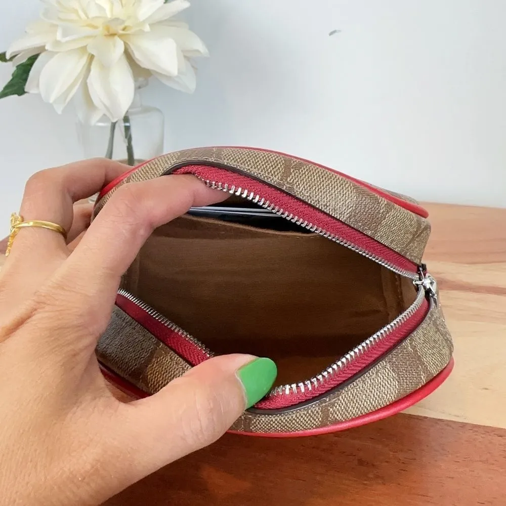 NWT Coach Dome Cosmetic Case In Signature Canvas‎ With Wild Strawberry - Image 6