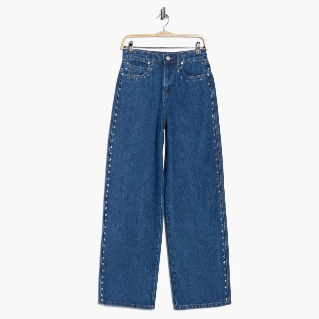 NWT BLANKNYC Franklin Star Studded Rib Cage High Waist Wide Leg Jeans  24 - Image 4